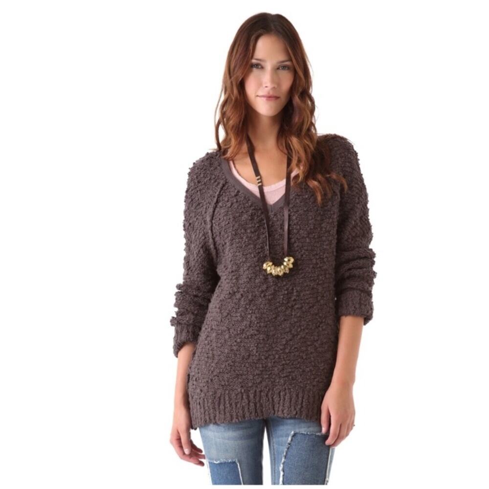 Free People Brown Song Bird Textured Sweater XS